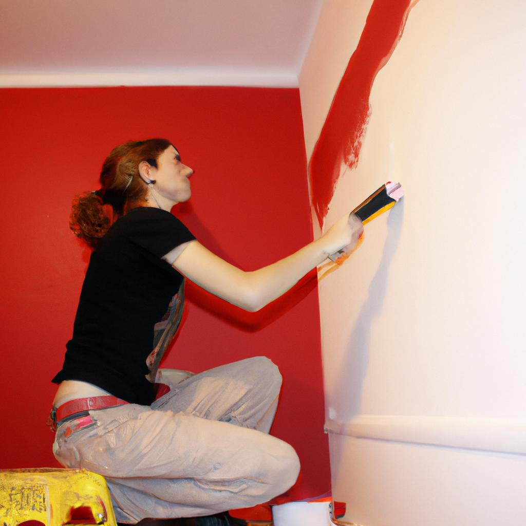Woman painting a living room