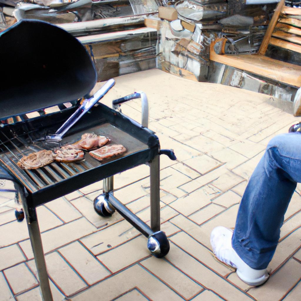 Person grilling on outdoor patio